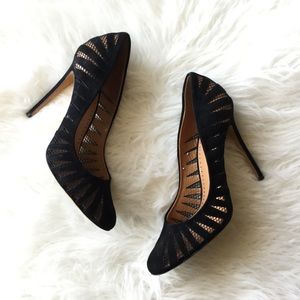 Alexa Wagner Suede Mesh Stilleto Pumps Heels Black Sz 10